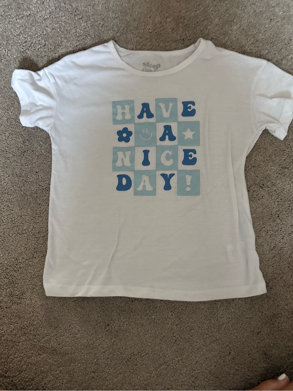 Sleep On It White Tee with Light Blue & Blue 'Have A Nice Day' Graphic
